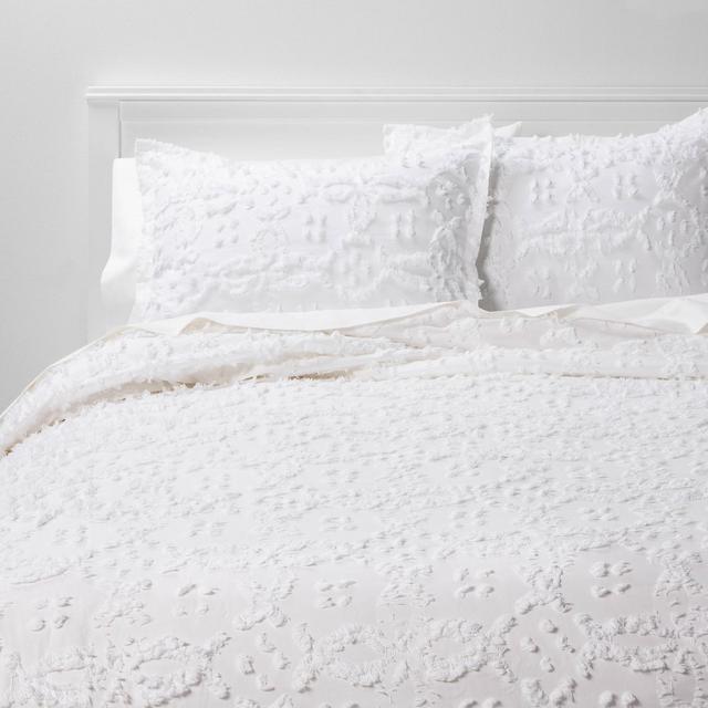 King Clipped Chenille Duvet Cover & Sham Set White - Threshold™