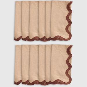 European Linen Scallop Edge Napkins (Set of 12) in Desert Sunset/bordeaux