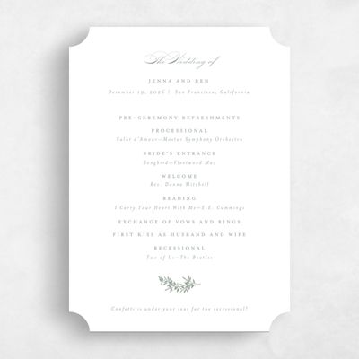 Green Ticket Wedding Program - Vienna