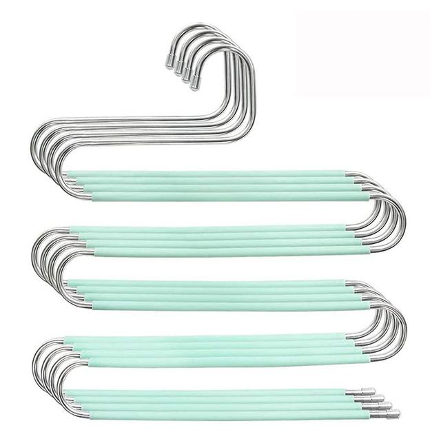 Myfolrena Pants Hangers, Updated S Shaped Hanger Non Slip Clothes Hanger Space Saving for Jeans Trousers Slacks Leggings (Teal-4 Pack)