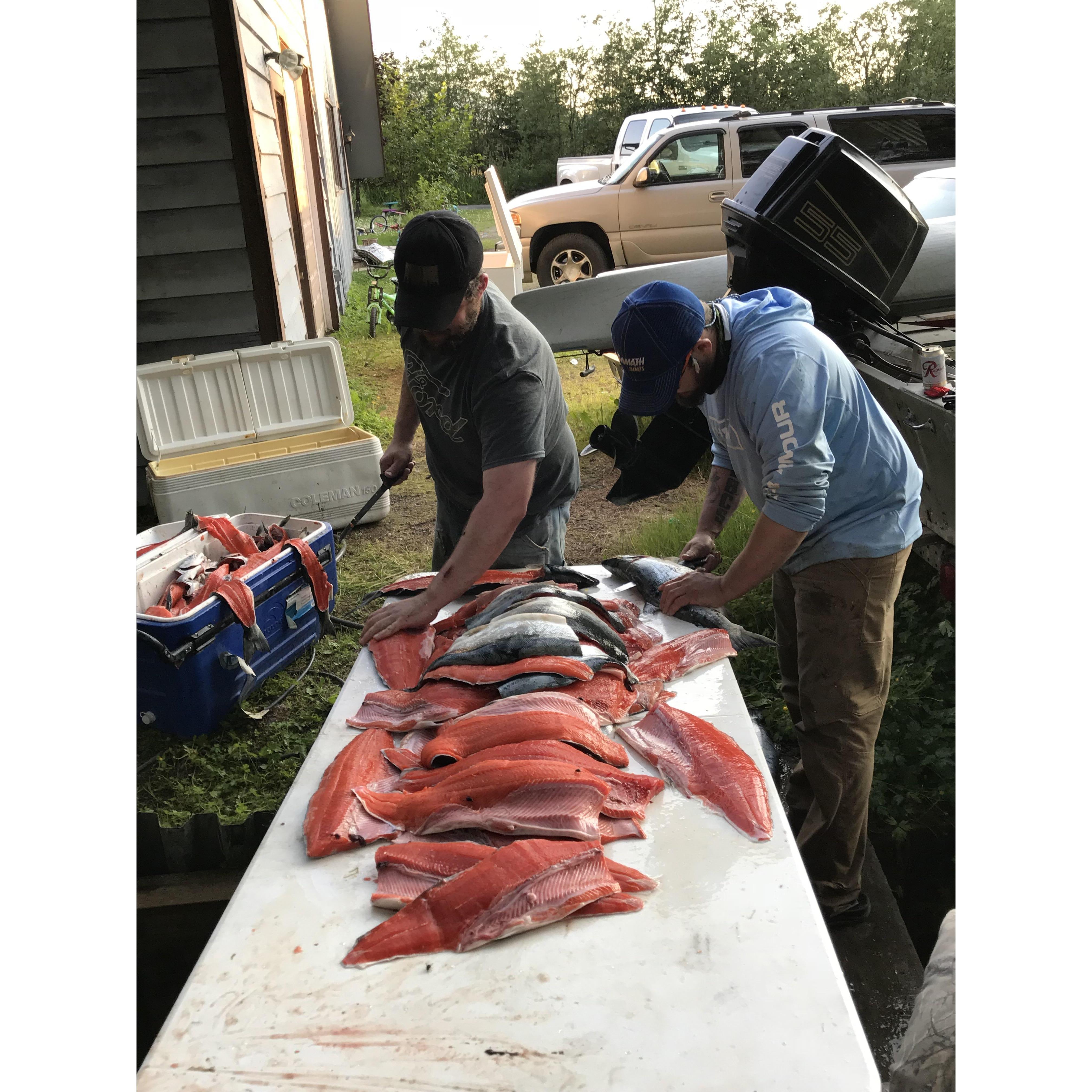 Hard at work filleting the fish for the wedding 2019.