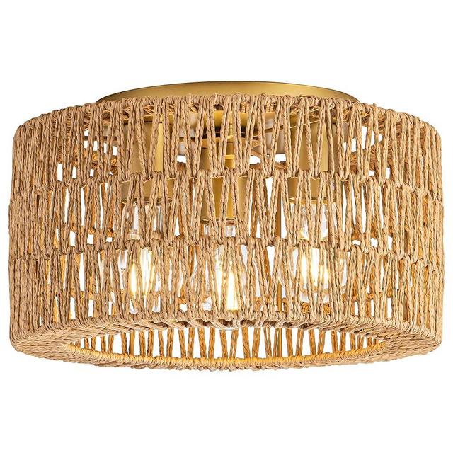 Rattan Ceiling Light Fixture, 3 Light Bohemian Modern Woven Ceiling Light, Boho Flush Mount Ceiling Light for Bedroom Living Room Dining Room, Bulb NOT Included