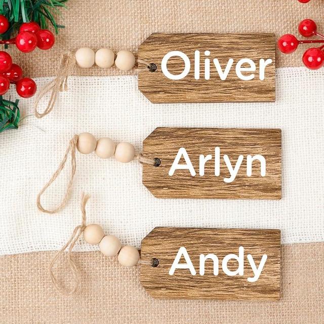 Christmas Decorations-12PCS Christmas Stocking Name Tags -DIY Unfinished Personalized Blank Bead Wood Tag -Farmhouse Xmas Stocking Hanging Tag for Christmas Stocking