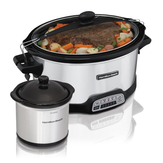 Hamilton Beach 7 Quart Stay or Go Programmable Slow Cooker with Party Dipper, Stainless Steel | Model# 33477