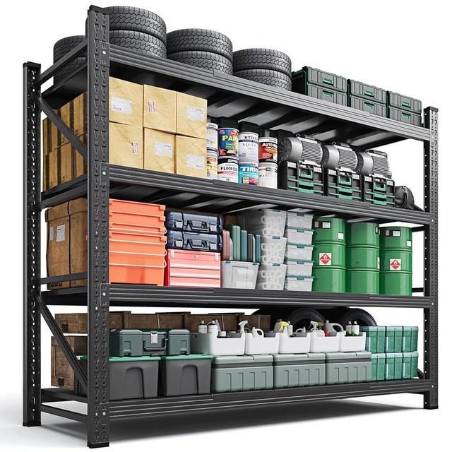 Letaya 71.3" W Metal Storage Shelves,5000LBS Heavy Duty Garage Shelving Units, 4 Tier Adjustable Utility Rack Shelf,Large Industrial Shelves,for Shop,Warehouse,Basement (71.3" W x 24" D x 70" H)
