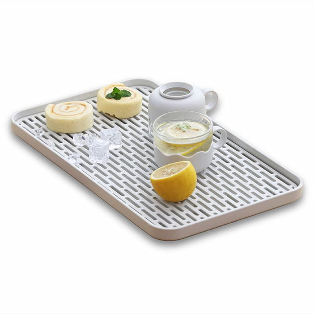Bonilve Small Cup & Dish Drying Rack, Drain Board for Kitchen Sink, Dish Drain Tray Large Enough for Counter or Coffee Table, Big White Dish Drying Mat