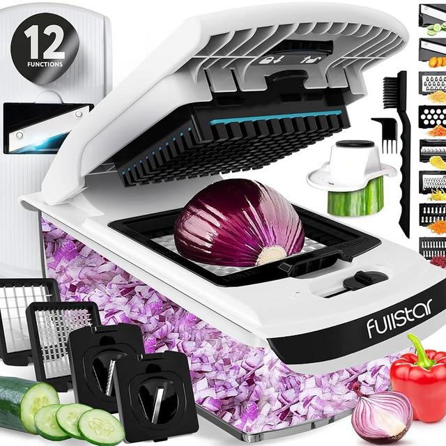 Fullstar Vegetable Chopper and Mandoline Slicer - Cheese Grater, Food Chopper with Container, Kitchen Accessories, Home Essentials (12 in 1, White)