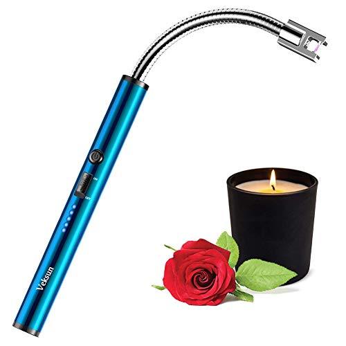 Candle Lighter, VEKSUN USB Rechargeable Lighter,Electric Arc Lighter Long Flexible Flameless for Candles,Camping,Grill,Stove,BBQ（Blue）