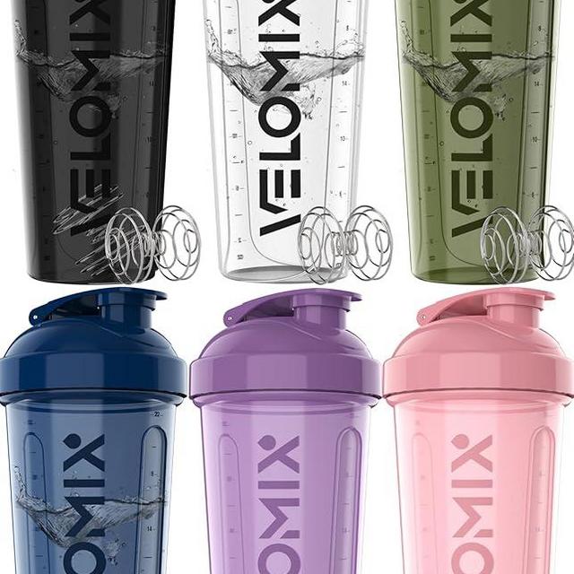 VELOMIX -6 PACK- Shaker Cups for Protein Shakes 28 oz - 6x Wire Whisk | Leak Proof Protein Shaker Bottle for Protein Shakes, Shaker Bottle Pack for Pre & Post Workout, Shaker Cup