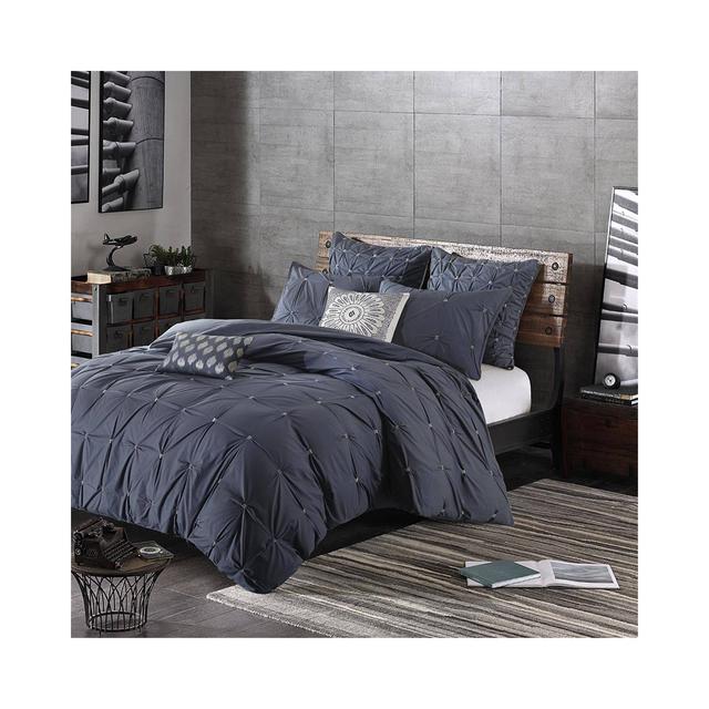 Masie Full/Queen 3pc Elastic Embroidered Comforter Set Navy