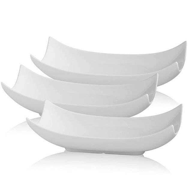 Gomakren Serving Platters Porcelain Dishes For Entertaining - Special Curved Deep Large Serving Bowls Set - Decorative Dish Serving Plate Set of 3, White 12 Inch