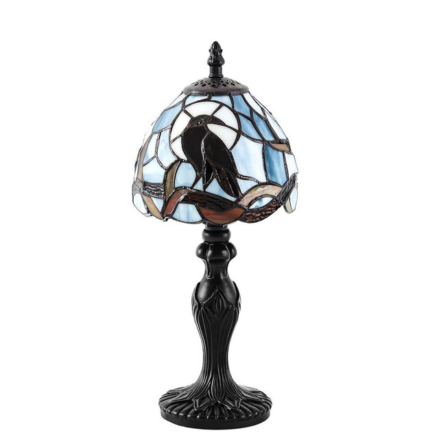 Tujoe Stained Glass Raven Lamp Table Light with Handcrafted Moon Lampshade - Vintage Spooky Small Crow Lamp for Bedside Bedroom Living Room Goth Gifts Home Decor(Vintage,6wx12.5h)
