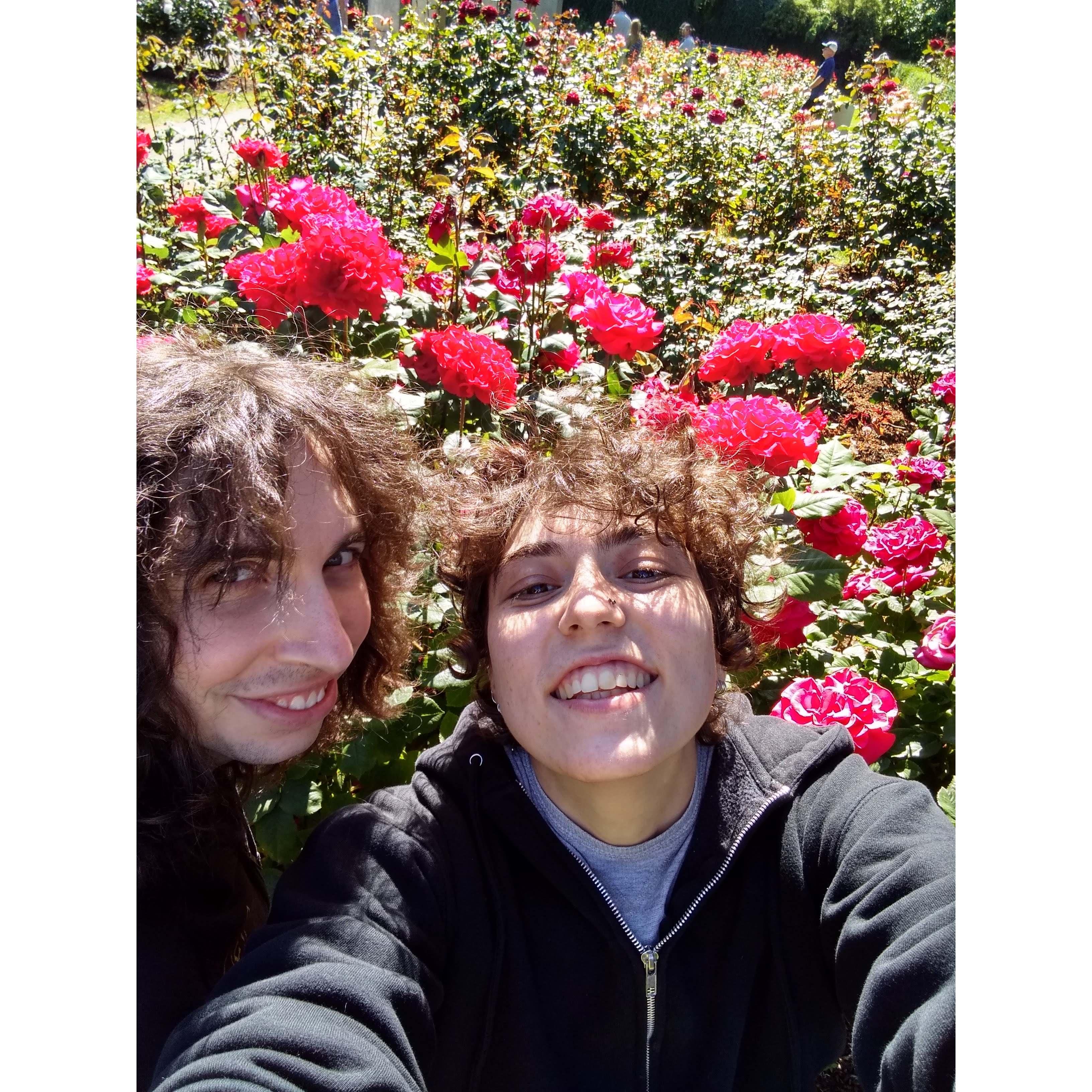 Rex and Yara taking a selfie in the Portland Rose Garden