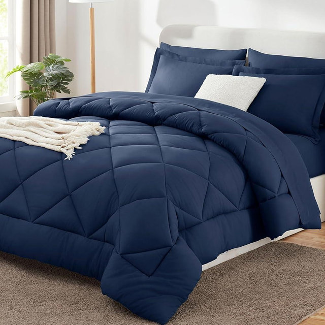 CozyLux Oversized Queen Comforter Set Navy Blue, 7 Pieces Bed in a Bag Comforter Set with Sheets Luxury Bed Set All Seasons, Bedding Set with Down Alternative Comforter, Sheets, Pillowcases & Shams