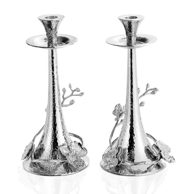 Michael Aram Set of 2 White Orchid Candlesticks