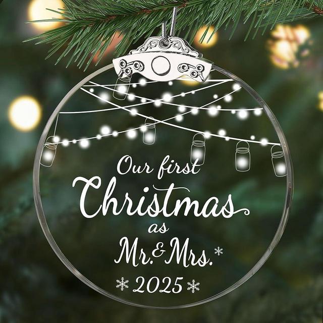 Wedding Gifts for Couples 2025, Our First Christmas as Mr and Mrs, 1st Married Christmas Ornaments, Crystal Wedding Ornaments, Wedding Bridal Shower Gift for Bride, Newlywed