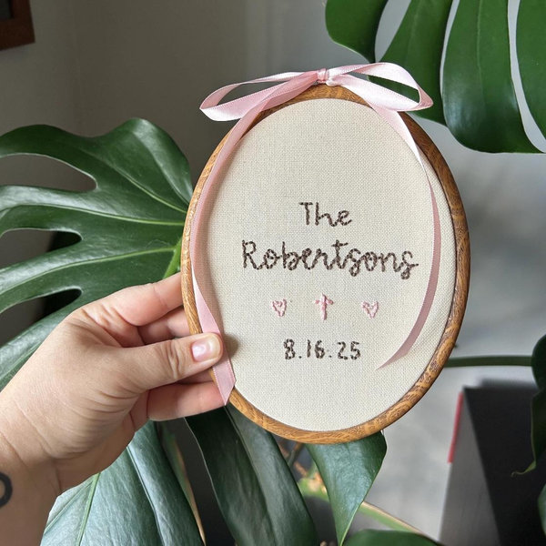 Custom Hand Embroidered Wedding Hoop: Large-8 inches | Simple- hearts/cross