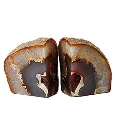 AMOYSTONE Book Ends Agate Heavy Duty Office Art Stone Bookends Nature Brown Small(1 Pair, 2-3 LBS)
