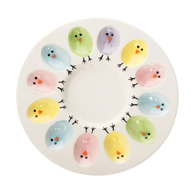 C&F Home 11" Easter Colorful Chick 12-Egg Holding Deviled Egg Serving Plate Platter