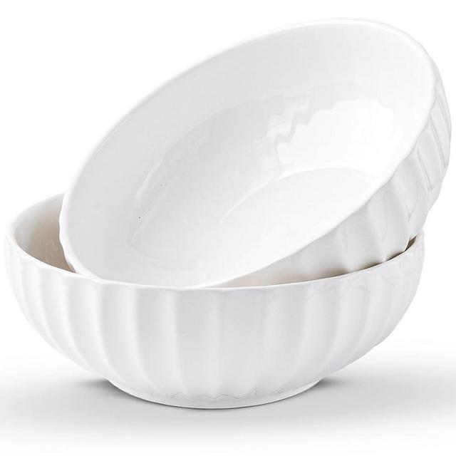 Porzelo White Serving Bowls - Large Bowls For Entertaining, Large Salad Bowls, Ceramic Serving Dishes, Large Serving Bowl Set For Fruit Soup Pasta, Salad Serving Bowl, Big Salad Bowls For Eating