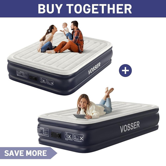 VOSSER 18" Queen Air Mattress + 18" Twin Air Mattress with Built in Pump Raised,Blow Up Mattress for Adults