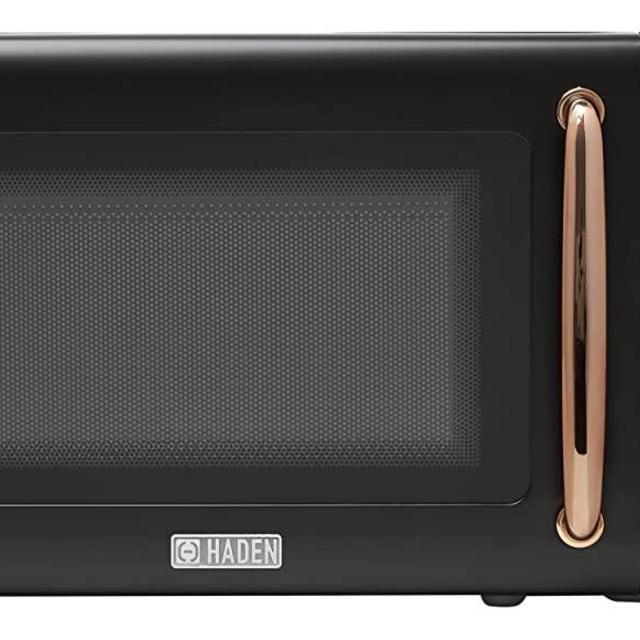 Haden 75049 Vintage Retro 0.7 Cubic Foot/20 Liter 700 Watt Countertop Microwave Oven Kitchen Appliance with Turntable, Pull Handle, and 5 Power Levels, Black/Copper