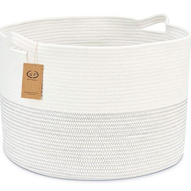 XXXL Cotton Rope Baskets 22 x 14 inches, Jumbo Woven Laundry Blanket Basket with Handles, Large Storage Baskets for Blanket Towels Pillow Clothes, Round Baby Dogs Toy Bins in Living Room Bedroom