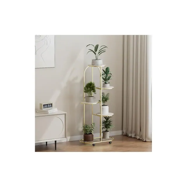 5 Tier Plant Stand, Iron Art Indoor Home Floor Standing Mobile Multi-Layer Plant Stand