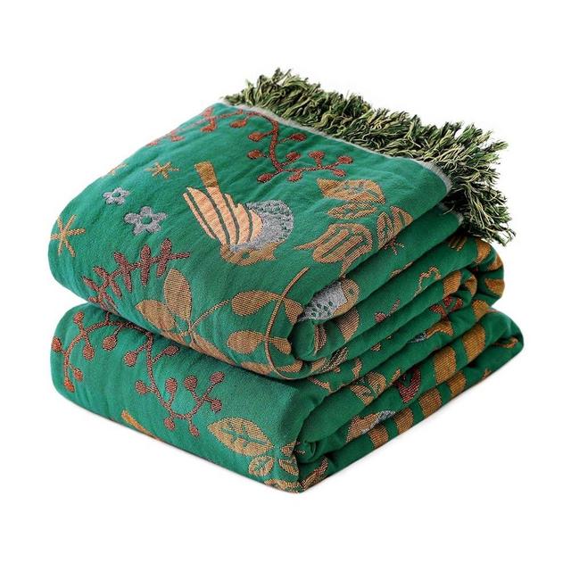 Boho Throw Blanket for Bed - 100% Cotton Ultra Soft Rustic Quilt - Bird Floral Printed Farmhouse Decor Bed Blankets,60"×80" All Season Rustic Throw for Sofa Couch Chair