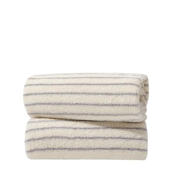 Madi-Cadi Set of 2 Striped Hand Towels – Soft, Absorbent Cotton for Bathroom & Kitchen, Vintage Look, Gentle for All Ages, 14” x 32‘’ (Ivory)