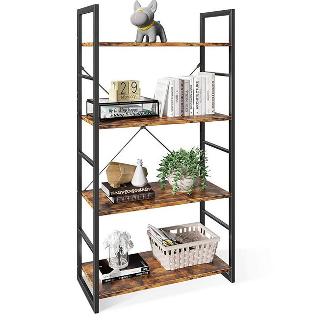 ODK 4 Tier Bookshelf, Tall Bookcase Shelf Storage Organizer, Modern Book Shelf for Bedroom, Living Room and Home Office, Rustic Brown