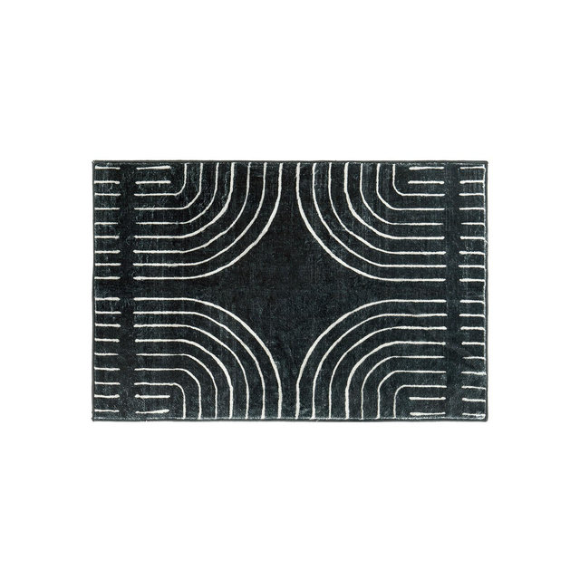 World Rug Gallery Bohemian Lines Washable Non Slip Indoor Door Mats - BLACK 2'x3': Abstract, Rectangle, Low Pile, Stain-Resistant