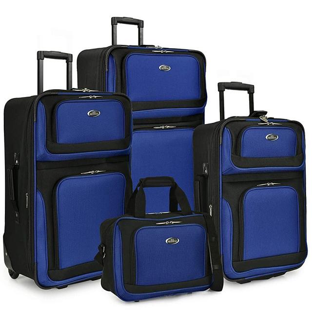 U.S. Traveler New Yorker Lightweight Softside Expandable Travel Rolling Luggage Set, Blue Dobby, 4-Piece (15/21/25/29)