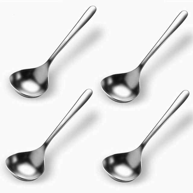 Qualizon 18/8 Stainless Steel Heavy Duty Deep Soup Spoon Large Serving Spoon Ramen Spoon - 6.7inch (4 Packed)