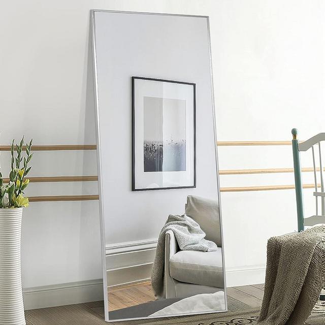 PexFix Full Length Mirror Ultra-Thin Aluminum Alloy Frame Large Mirror Floor Mirror Dressing Mirror with Standing Holder Wall Mounted Mirror for Bedroom Home Office 65" x 22" Silver Mirror