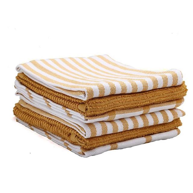KAF Home Mixed Flat & Terry Kitchen Towels | Set of 6 18 x 28 Inches | 4 Flat Weave Towels for Cooking and Drying Dishes and 2 Terry Towels, for House Cleaning and Tackling Messes and Spills (Ochre)