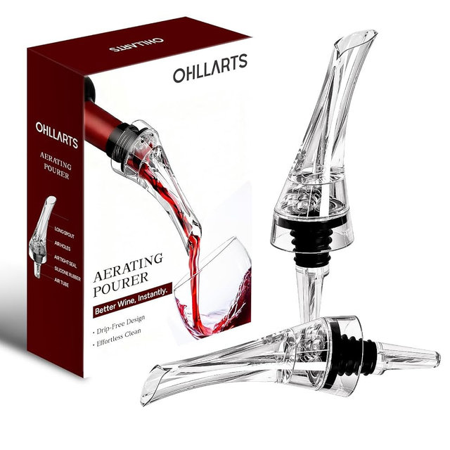 OHLLARTS Wine Aerator Pourer, 2 Pack Drip-Free Wine Aerator, Instant Aeration No Spill Pourer, Wine Decanter Alternative, Universal Fit Wine Bottles, Food Grade Easy Clean
