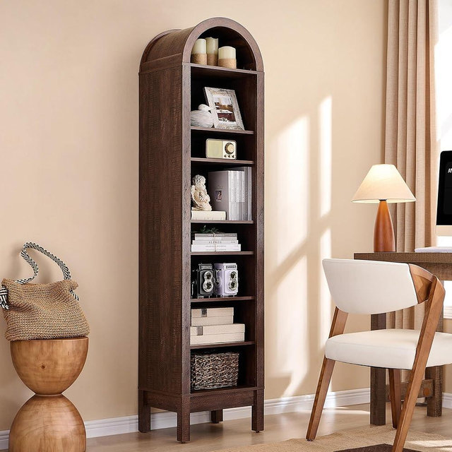 IFGET 71" Tall Arched Bookshelf, 8 Tiers Arch Bookcase with Storage, Modern Farmhouse Book Shelf with Adjustable Shelves, Wood Bookshelf w/Open Display Shelves for Living Room, Office (Brown)