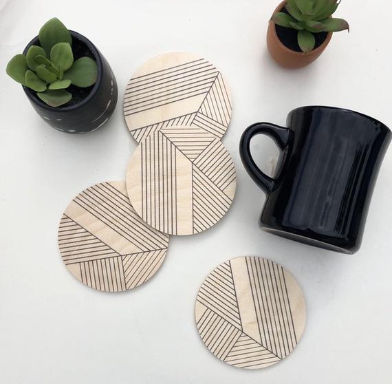ART DECO water proof and heat proof coasters - set of 4 coasters - geometric modern design coaster set