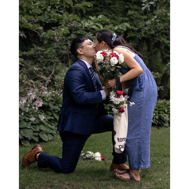 On July 16, 2023, Daniel sent Jodi (and a few of her closest friends) on an elaborate scavenger hunt around her neighbourhood, ending with a proposal at Edwards Gardens.