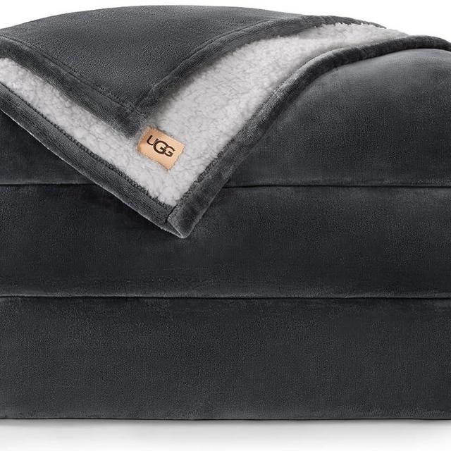 UGG Nita King Size Blanket for Bed, Cozy Fluffy Blanket, Ultra Soft California King Bedding, Extra Large Throw for Couch, Luxury Home Decor, 110-inch x 90-inch, Charcoal Grey