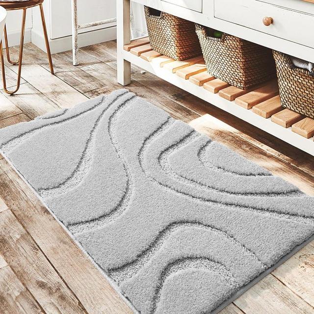 DEXDE Bathroom Rugs Mat,Soft Plush Shaggy Microfiber Bath Rug,Non Slip Bath Mats for Bathroom Floor,Machine Washable Absorbent Carpet for Shower Tub,Grey Silver 24"x36"