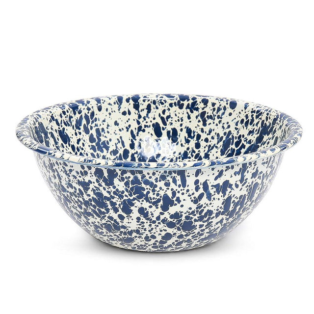 Crow Canyon Home Enamelware Serving Bowl, 2 quart, Navy/Cream Splatter (Single)