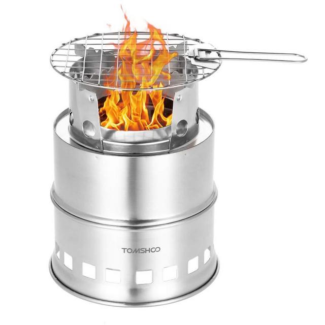 TOMSHOO Camping Stove Camp Wood Stove Portable Foldable Stainless Steel Burning Backpacking Stove for Outdoor Hiking Picnic BBQ-Upgraded Version