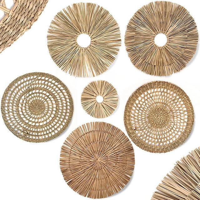 Boho Basket Wall Decor – Premium Woven Seagrass Boho decor. 8”-16” Wicker Baskets Wall Decor for Living Room. Rattan Flat Wall Baskets. Bohemian decor