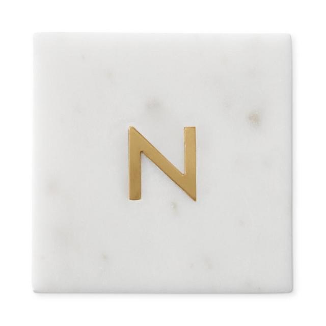 Marble & Brass Monogram Coasters, N