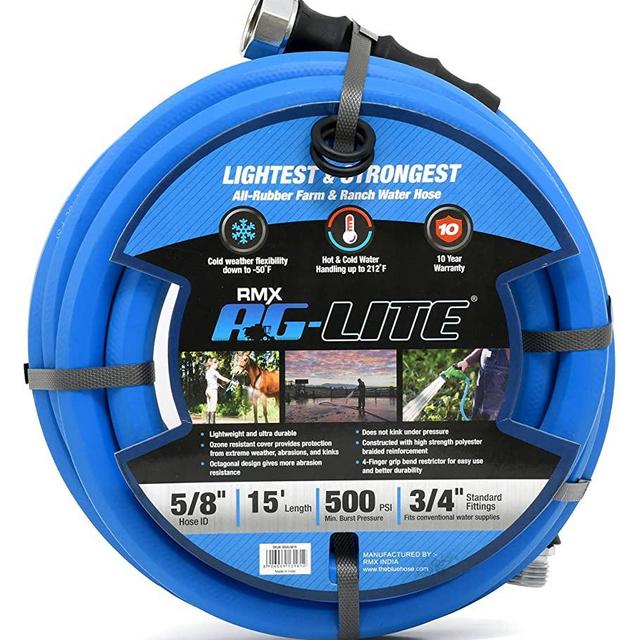 AG-LITE BSAL5815 5/8" x 15' Hot/Cold Water Rubber Garden Hose, 100% Rubber, Ultra-Light, Super Strong, 500 PSI, -50F to 190F Degrees, High Strength Polyester Braided