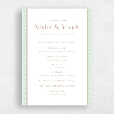 Mint, Green Wedding Program - Pyaar