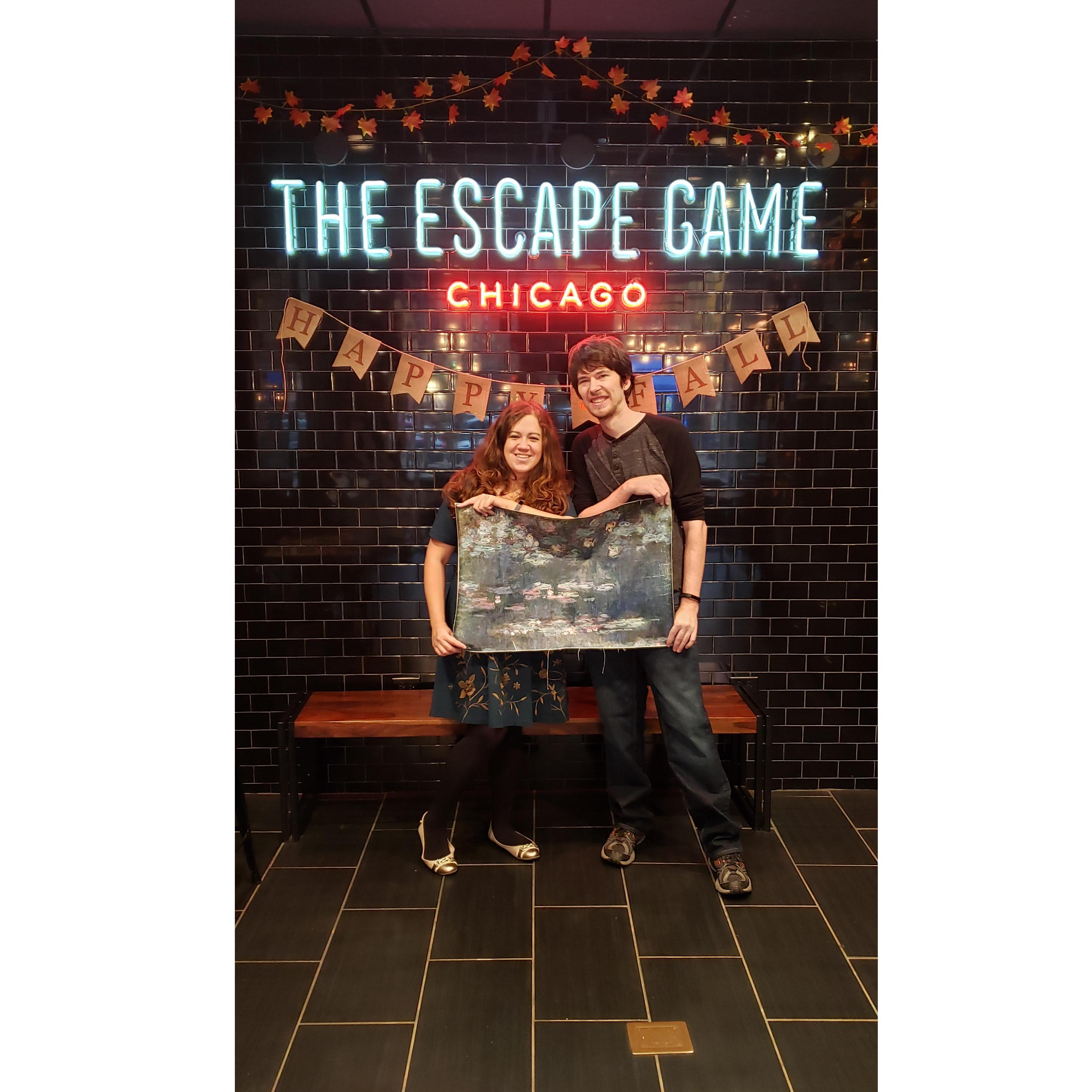 Successfully stealing precious artwork after completing an escape room at The Escape Game (our favorite escape room company)! Fall 2019