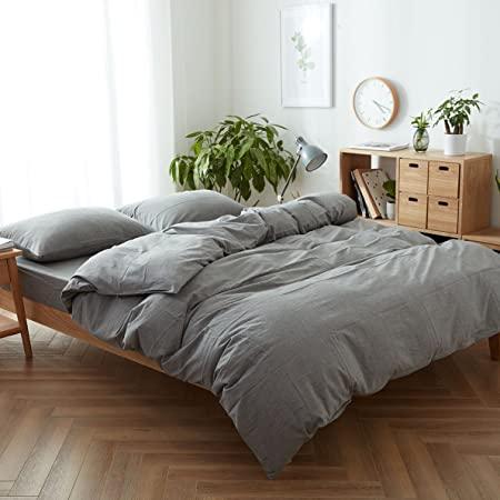 FACE TWO FACE 3-Piece Duvet Cover Queen,100% Washed Cotton Duvet Cover,Ultra Soft and Easy Care,Simple Style Bedding Set (Queen,Gray)